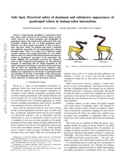 Safe Spot: Perceived safety of dominant and submissive appearances of
  quadruped robots in human-robot interactions