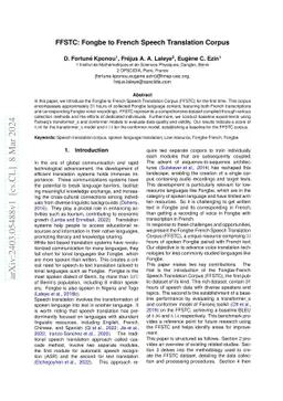 FFSTC: Fongbe to French Speech Translation Corpus