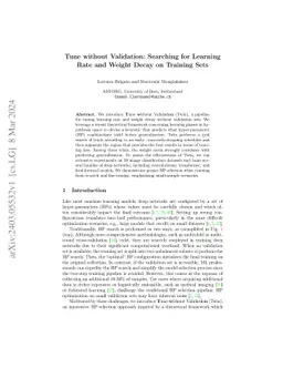 Tune without Validation: Searching for Learning Rate and Weight Decay on
  Training Sets