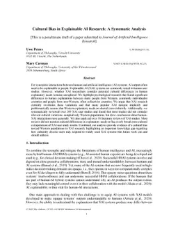 Cultural Bias in Explainable AI Research: A Systematic Analysis
