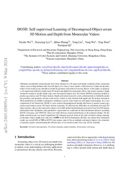DO3D: Self-supervised Learning of Decomposed Object-aware 3D Motion and
  Depth from Monocular Videos