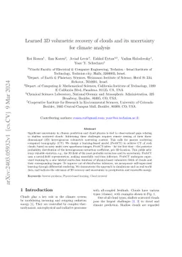 Learned 3D volumetric recovery of clouds and its uncertainty for climate
  analysis