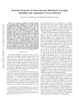 Invariant Properties of Linear-Iterative Distributed Averaging
  Algorithms and Application to Error Detection
