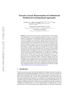 Towards a Generic Representation of Combinatorial Problems for
  Learning-Based Approaches
