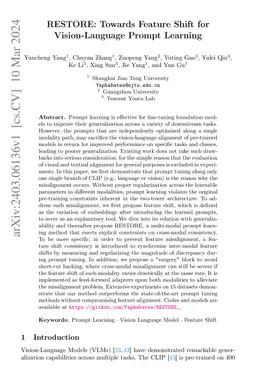 RESTORE: Towards Feature Shift for Vision-Language Prompt Learning