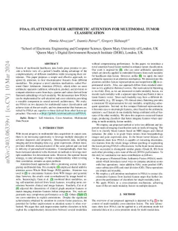FOAA: Flattened Outer Arithmetic Attention For Multimodal Tumor
  Classification