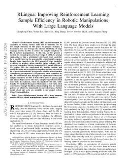 RLingua: Improving Reinforcement Learning Sample Efficiency in Robotic
  Manipulations With Large Language Models