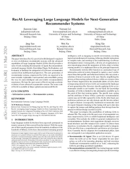 RecAI: Leveraging Large Language Models for Next-Generation Recommender
  Systems