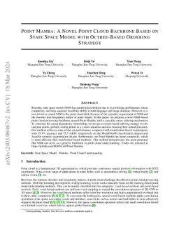 Point Mamba: A Novel Point Cloud Backbone Based on State Space Model
  with Octree-Based Ordering Strategy