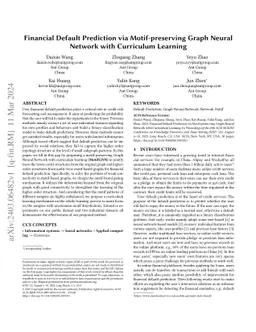 Financial Default Prediction via Motif-preserving Graph Neural Network
  with Curriculum Learning