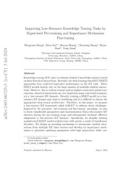 Improving Low-Resource Knowledge Tracing Tasks by Supervised
  Pre-training and Importance Mechanism Fine-tuning