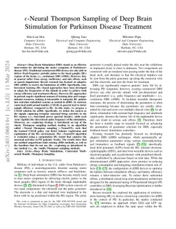 ε-Neural Thompson Sampling of Deep Brain Stimulation for
  Parkinson Disease Treatment