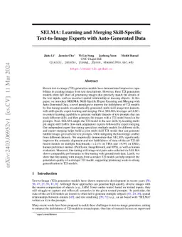 SELMA: Learning and Merging Skill-Specific Text-to-Image Experts with
  Auto-Generated Data