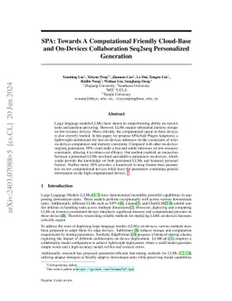 SPA: Towards A Computational Friendly Cloud-Base and On-Devices
  Collaboration Seq2seq Personalized Generation