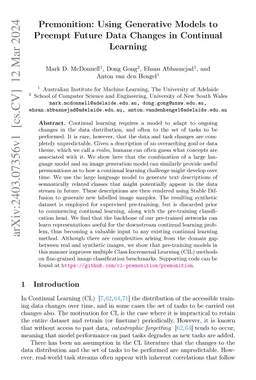 Premonition: Using Generative Models to Preempt Future Data Changes in
  Continual Learning