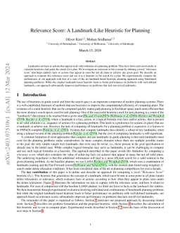 Relevance Score: A Landmark-Like Heuristic for Planning