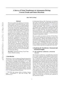 A Survey of Vision Transformers in Autonomous Driving: Current Trends
  and Future Directions