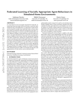 Federated Learning of Socially Appropriate Agent Behaviours in Simulated
  Home Environments