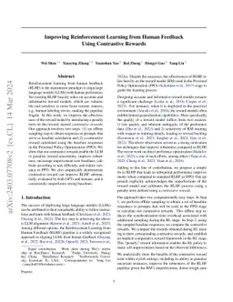 Improving Reinforcement Learning from Human Feedback Using Contrastive
  Rewards