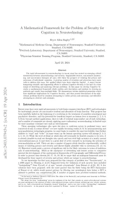 A Mathematical Framework for the Problem of Security for Cognition in Neurotechnology