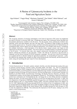 A Review of Cybersecurity Incidents in the Food and Agriculture Sector