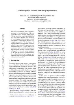 Authorship Style Transfer with Policy Optimization