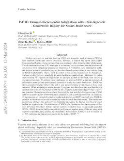 PAGE: Domain-Incremental Adaptation with Past-Agnostic Generative Replay
  for Smart Healthcare