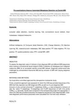 Pre-examinations Improve Automated Metastases Detection on Cranial MRI