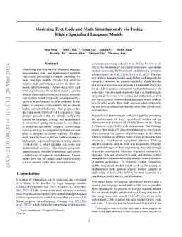Mastering Text, Code and Math Simultaneously via Fusing Highly
  Specialized Language Models