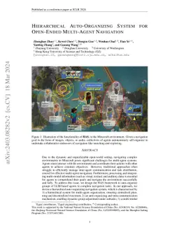 Hierarchical Auto-Organizing System for Open-Ended Multi-Agent
  Navigation