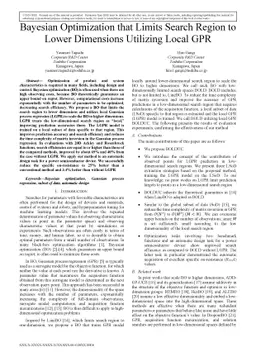 Bayesian Optimization that Limits Search Region to Lower Dimensions
  Utilizing Local GPR