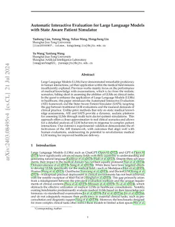 Automatic Interactive Evaluation for Large Language Models with State
  Aware Patient Simulator