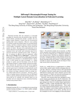 DiPrompT: Disentangled Prompt Tuning for Multiple Latent Domain
  Generalization in Federated Learning