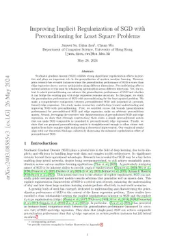 Improving Implicit Regularization of SGD with Preconditioning for Least
  Square Problems