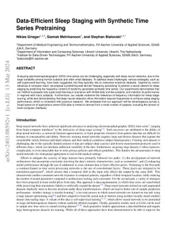 Data-Efficient Sleep Staging with Synthetic Time Series Pretraining