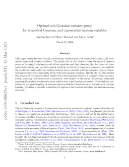 Optimal sub-Gaussian variance proxy for truncated Gaussian and
  exponential random variables