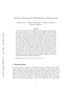 Review of Generative AI Methods in Cybersecurity
