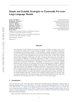 Simple and Scalable Strategies to Continually Pre-train Large Language
  Models