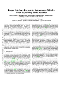 People Attribute Purpose to Autonomous Vehicles When Explaining Their Behavior: Insights from Cognitive Science for Explainable AI