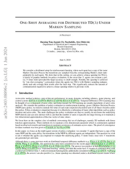 One-Shot Averaging for Distributed TD($λ$) Under Markov Sampling