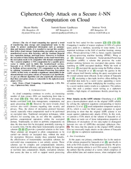 Ciphertext-Only Attack on a Secure $k$-NN Computation on Cloud