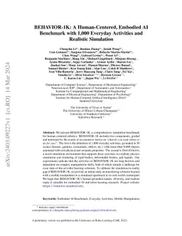 BEHAVIOR-1K: A Human-Centered, Embodied AI Benchmark with 1,000 Everyday
  Activities and Realistic Simulation