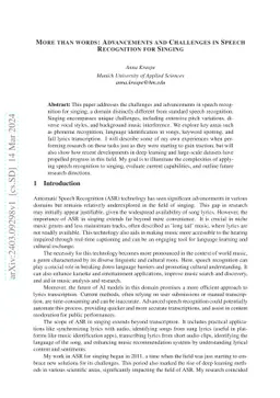 More than words: Advancements and challenges in speech recognition for
  singing