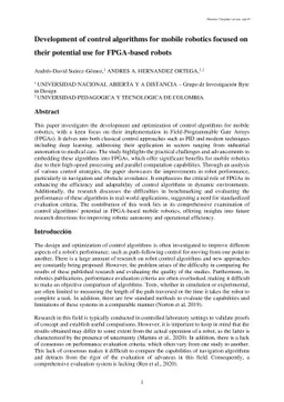 Development of control algorithms for mobile robotics focused on their
  potential use for FPGA-based robots