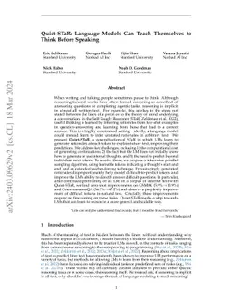 Quiet-STaR: Language Models Can Teach Themselves to Think Before
  Speaking