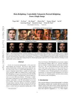Holo-Relighting: Controllable Volumetric Portrait Relighting from a
  Single Image