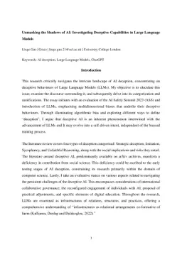 Unmasking the Shadows of AI: Investigating Deceptive Capabilities in
  Large Language Models
