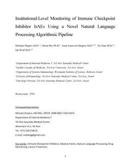 Institutional-Level Monitoring of Immune Checkpoint Inhibitor IrAEs
  Using a Novel Natural Language Processing Algorithmic Pipeline