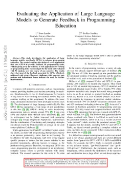 Evaluating the Application of Large Language Models to Generate Feedback
  in Programming Education
