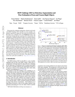 BOP Challenge 2023 on Detection, Segmentation and Pose Estimation of
  Seen and Unseen Rigid Objects